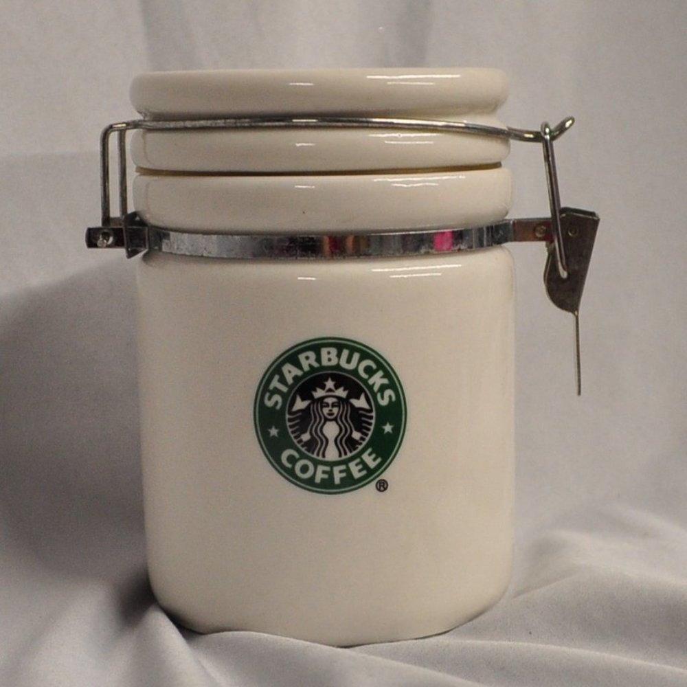 Starbucks 12 oz white siren logo ceramic canister 2007 (187w)